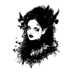 woman, face, hair, beauty, vector, illustration, fashion, lady, silhouette, art, head, sketch, lips, model, drawing, design, glamour, eyes, people, long, person, hairstyle, black, flower, style