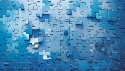 Many detailed blue puzzle pieces arranged in a complex pattern.