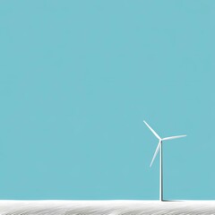 Fototapeta premium A clean minimalist illustration of a wind turbine standing on a stone surface, featuring simple geometric forms and ample negative space. This contemporary artwork combines renewable energy imagery