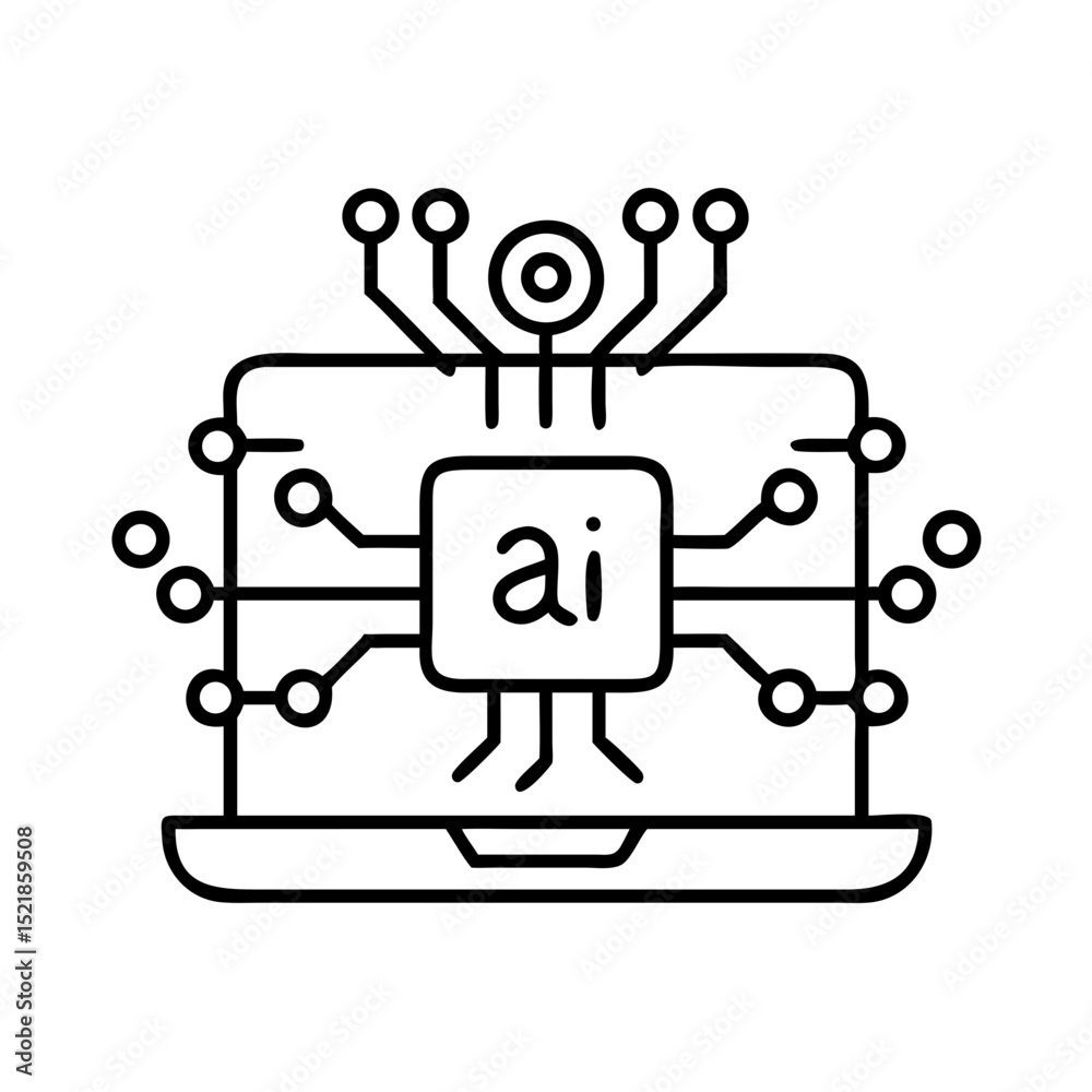 Poster ai artificial intelligence laptop computer machine learning neural network technology concept vector