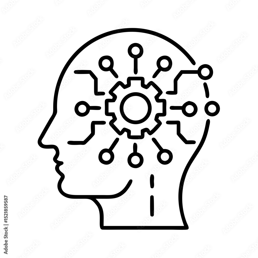 Poster artificial intelligence head with gear brain concept for machine learning and neural network design