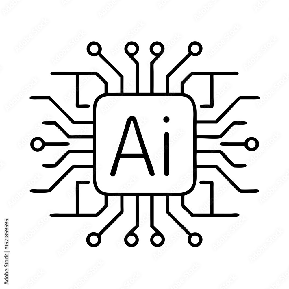 Poster ai artificial intelligence chip vector illustration for machine learning and neural network design