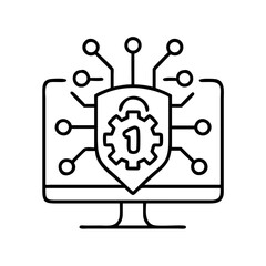 Cybersecurity protection shield on computer network, data privacy and internet security concept icon