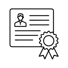 Identification card with ribbon certificate outline icon for official id and badge identity access