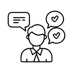 Man feedback communication customer service survey satisfaction approval check mark speech bubble outline vector