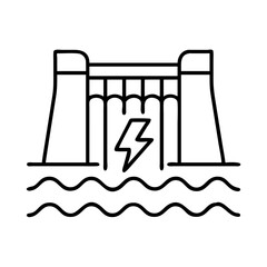 Hydroelectric power plant dam illustration, renewable energy generation, clean energy, electricity production