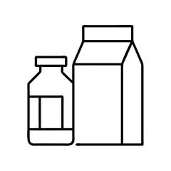 Outline drawing of milk carton and bottle for dairy products and food packaging design elements vector