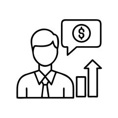 Financial advisor showing investment growth with dollar sign in speech bubble icon vector