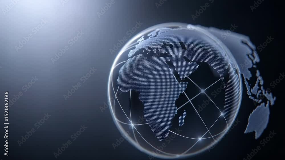 Poster Crystal Globe: A pristine crystal globe shimmers with intricate detail, showcasing the continents and interconnected networks in a futuristic, translucent design