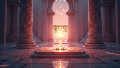 Ornate Chalice Artifact on Stone Pedestal