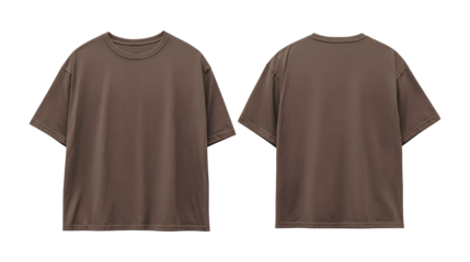 Flat Lay Mockup of an Oversized Brown T-Shirt Front and Back View Garment for Apparel Design and Presentation on transparent background