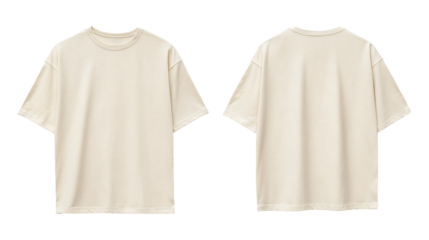 Flat Lay Mockup of an Oversized Cream T-Shirt Front and Back View Garment for Apparel Design and Presentation on transparent background