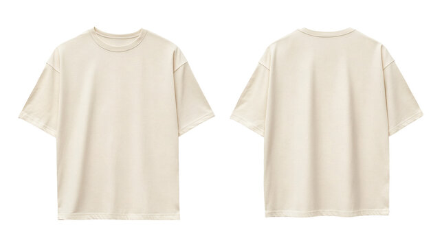 Flat Lay Mockup of an Oversized Cream T-Shirt Front and Back View Garment for Apparel Design and Presentation on transparent background