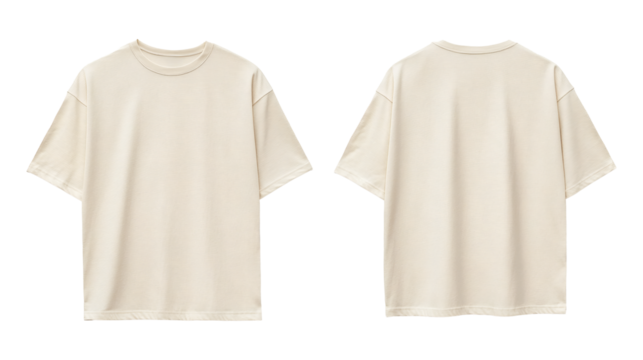 Flat Lay Mockup of an Oversized Cream T-Shirt Front and Back View Garment for Apparel Design and Presentation on transparent background