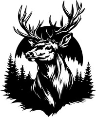 Obraz premium deer, animal, silhouette, vector, nature, tree, illustration, wild, reindeer, christmas, forest, mammal, wildlife, stag, antler, elk, hunting, art, cartoon, animals, sketch, design, drawing, sunset, a