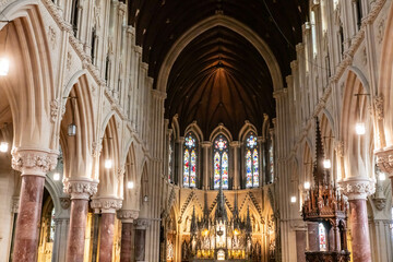 This striking photograph captures the grandeur of St. Colman's Cathedral in Cobh, Ireland&mdash;a stunning example of Gothic Revival architecture and a prominent landmark overlooking Cork Harbo