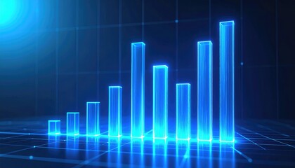 Floating 3d holographic bar chart with dynamic rise and fall data animation loop