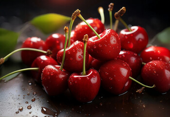 red cherries on a black background