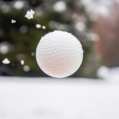White Golf Ball Floating in Snowy Scene, Winter, Sports