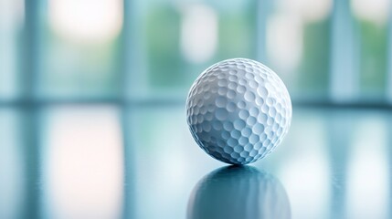 White Golf Ball on Reflective Surface, Blue Abstract Background, sport , golf