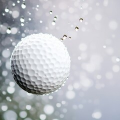 White Golf Ball with Water Droplets on Bokeh Background, Golf, Sport