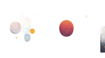 Abstract Watercolor Circles and Rectangular Shape with Gold Dots on White