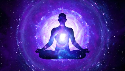 Spiritual meditation pose in starry universe high resolution photo