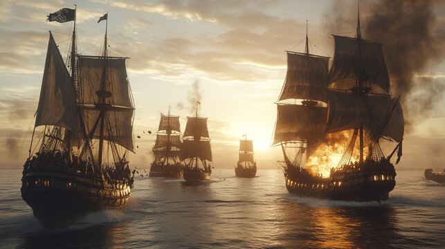 A historic naval battle between the commonwealth army and pirates using warships was made using Stock