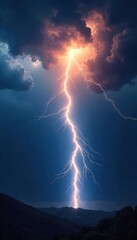 Fototapeta premium A dramatic, ethereal image of a lightning strike illuminating a dark, stormy sky, symbolizing spiritual awakening and divine power , weather, spiritual