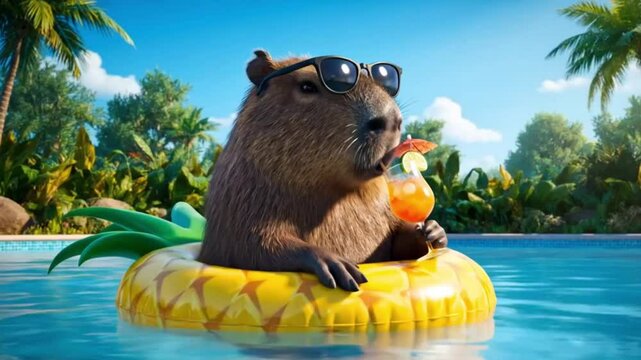 Capibara IA disfrutando en una piscina al aire libre