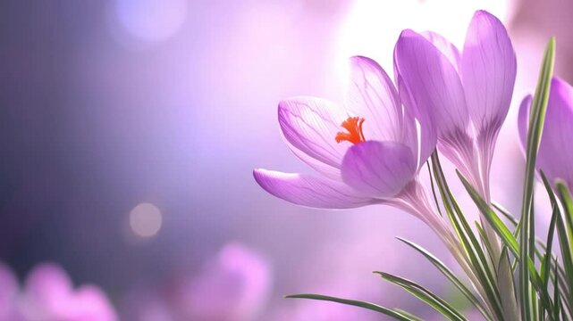 Purple Crocus Blossoms: A delicate close-up of a cluster of vibrant purple crocus flowers, their petals unfurling gracefully against a soft, blurred background, offering a tranquil view.