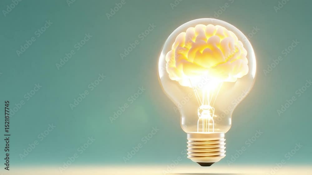 Poster brain bulb: conceptual image showcasing the human brain as a light bulb. representing a moment of in