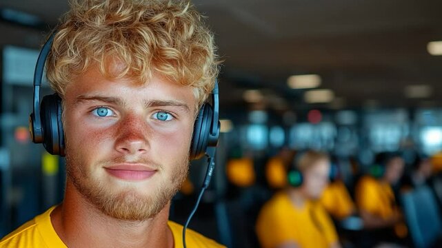 Young Man with Headphones, Focused and Calm