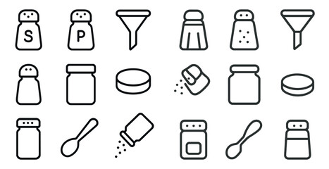 Collection of salt and pepper icons for culinary and kitchen design projects