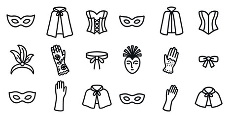 Carnival costume accessories icons for festive design and decoration