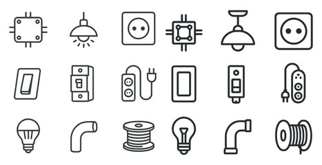 Electrical components set: outlets, plugs, light bulbs, and more for home improvement