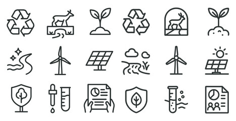 Environmental sustainability icons for eco-friendly designs and projects