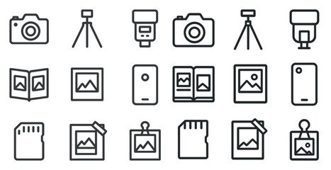 Photography icons set for camera equipment and accessories