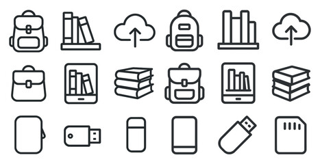 Digital storage and book icons for technology and education design