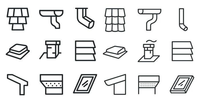 Roof design elements with icons for home improvement and construction projects