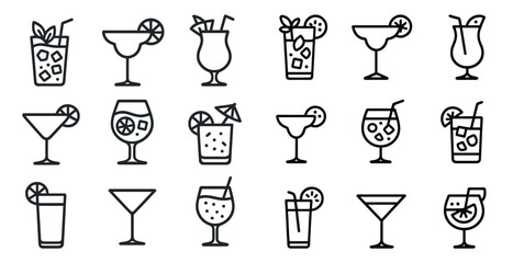 Diverse cocktail icons for party and summer design projects