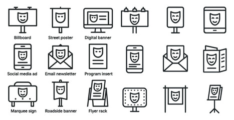 Icon set for digital and print advertising concepts and communication design