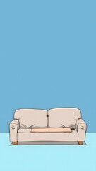 Hand-drawn heating pad on couch against blue background  