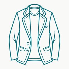 Illustration of a teal outline of a classic men's suit jacket and t shirt