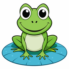 Obraz premium Happy Cartoon Frog on Lily Pad