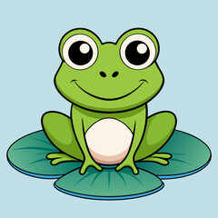 Cute Cartoon Frog on Lily Pad