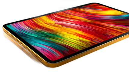 Golden Tablet Displaying Vibrant Abstract Art on Screen