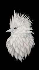 A striking illustration of a white bird showcasing intricate feather patterns and a distinctive look.