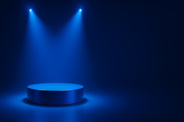 Blue Podium Stage with Dramatic Spotlights