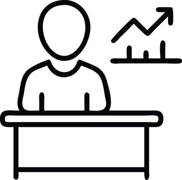 recommend clip art: Minimalist line art silhouette of a stock trader working at a desk with graphics